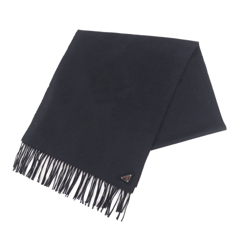 Prada 2023 1fs047 Silk Cashmere Blend Fringe Scarf with Triangle Logo Plate