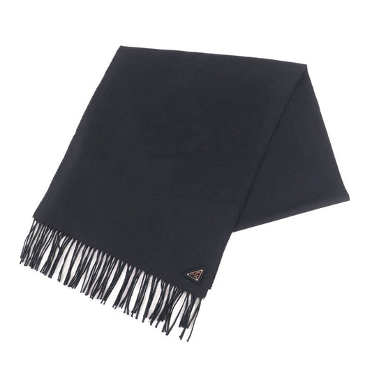 Prada 2023 1fs047 Silk Cashmere Blend Fringe Scarf with Triangle Logo Plate