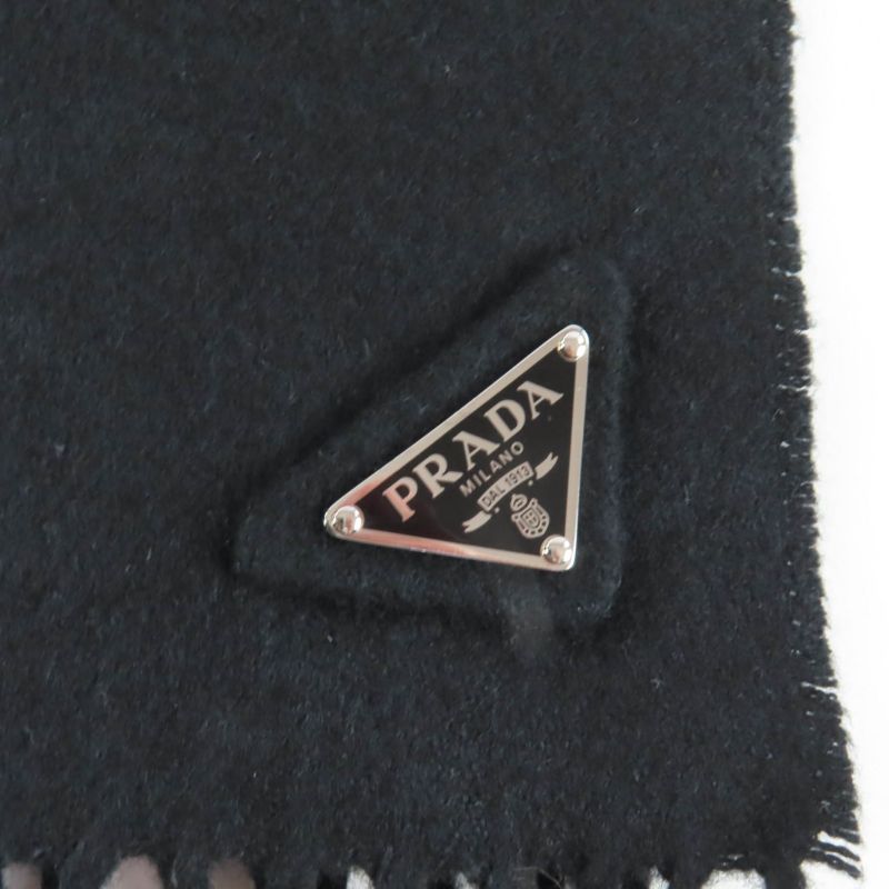Prada 2023 1fs047 Silk Cashmere Blend Fringe Scarf with Triangle Logo Plate