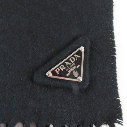 Prada 2023 1fs047 Silk Cashmere Blend Fringe Scarf with Triangle Logo Plate