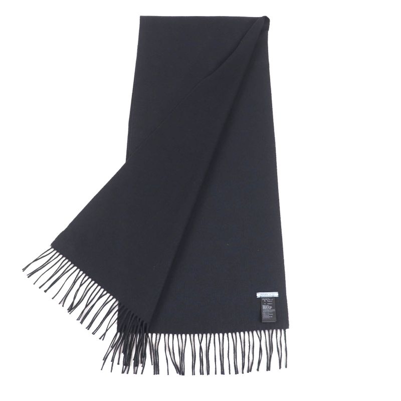 Prada 2023 1fs047 Silk Cashmere Blend Fringe Scarf with Triangle Logo Plate