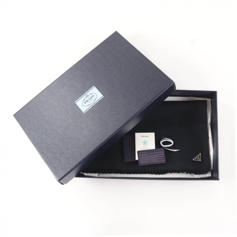 Prada 2023 1fs047 Silk Cashmere Blend Fringe Scarf with Triangle Logo Plate