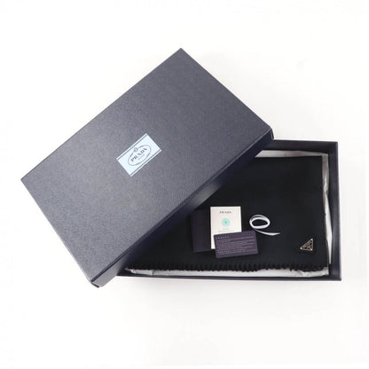 Prada 2023 1fs047 Silk Cashmere Blend Fringe Scarf with Triangle Logo Plate