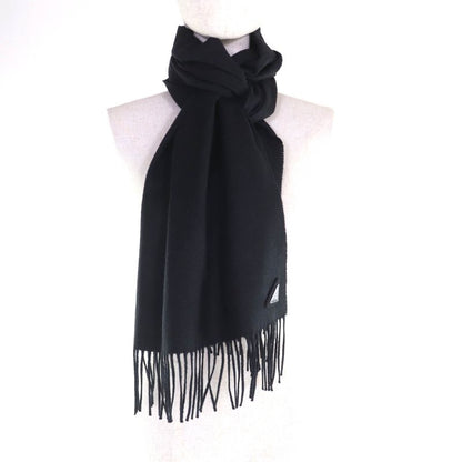 Prada 2023 1fs047 Silk Cashmere Blend Fringe Scarf with Triangle Logo Plate