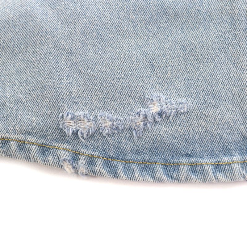 Prada 22ss Gfc037 Organic Denim Shirt 100% Cotton Navy Damaged Short Sleeves