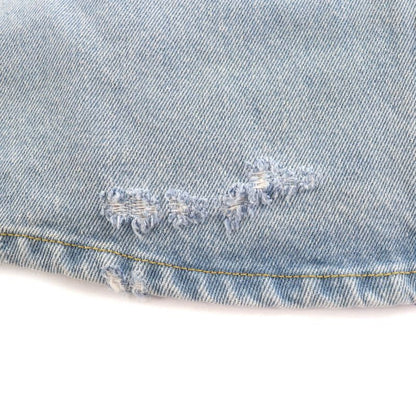 Prada 22ss Gfc037 Organic Denim Shirt 100% Cotton Navy Damaged Short Sleeves