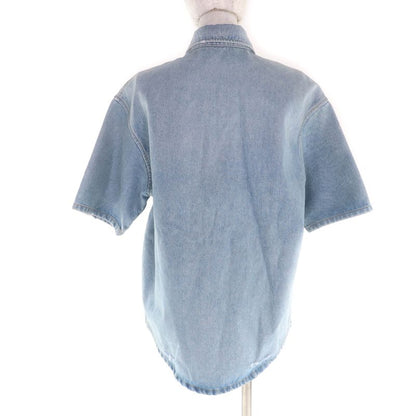 Prada 22ss Gfc037 Organic Denim Shirt 100% Cotton Navy Damaged Short Sleeves