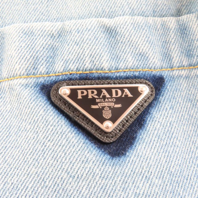Prada 22ss Gfc037 Organic Denim Shirt 100% Cotton Navy Damaged Short Sleeves