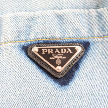 Prada 22ss Gfc037 Organic Denim Shirt 100% Cotton Navy Damaged Short Sleeves
