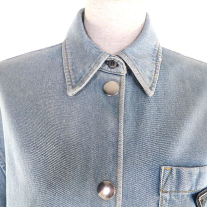 Prada 22ss Gfc037 Organic Denim Shirt 100% Cotton Navy Damaged Short Sleeves