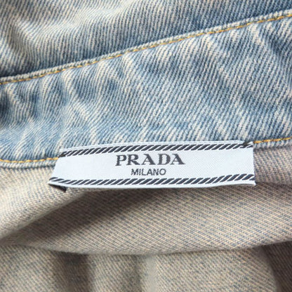 Prada 22ss Gfc037 Organic Denim Shirt 100% Cotton Navy Damaged Short Sleeves