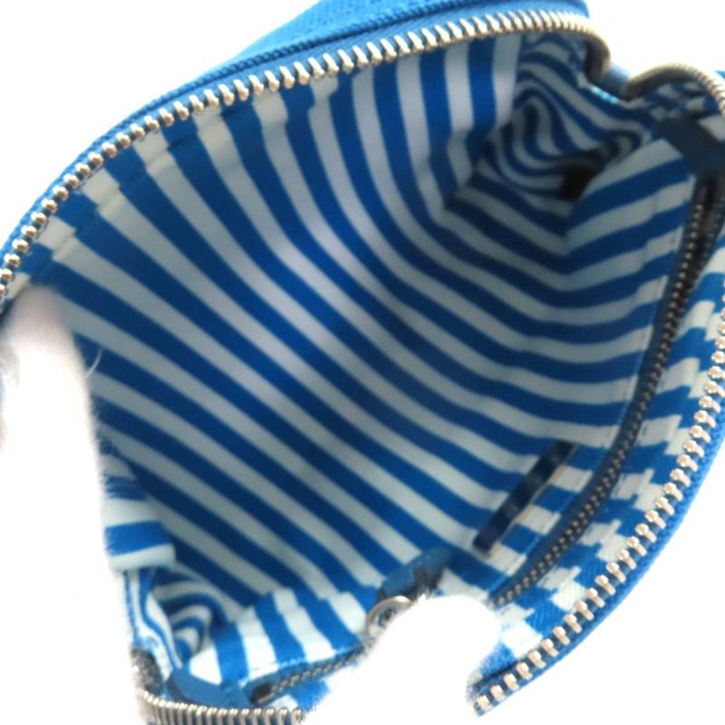 Prada 1na021 Canapalogo Leather Use Logo Print Striped Canvas Pouch Blue