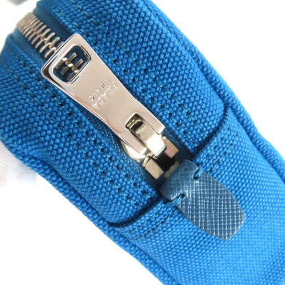 Prada 1na021 Canapalogo Leather Use Logo Print Striped Canvas Pouch Blue