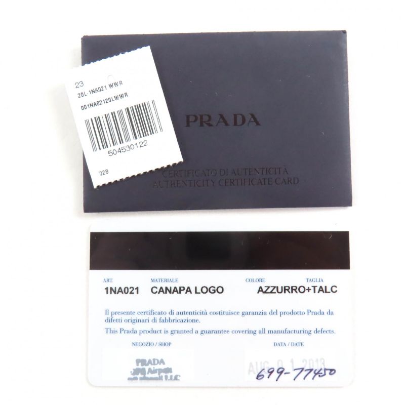 Prada 1na021 Canapalogo Leather Use Logo Print Striped Canvas Pouch Blue