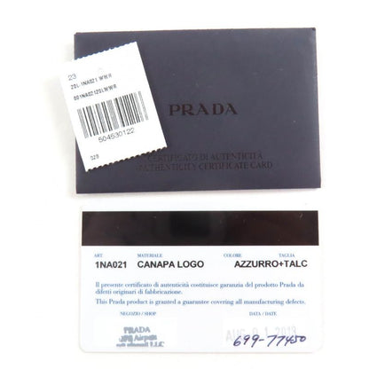 Prada 1na021 Canapalogo Leather Use Logo Print Striped Canvas Pouch Blue