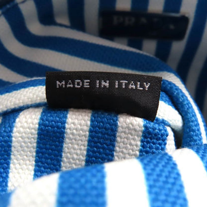 Prada 1na021 Canapalogo Leather Use Logo Print Striped Canvas Pouch Blue