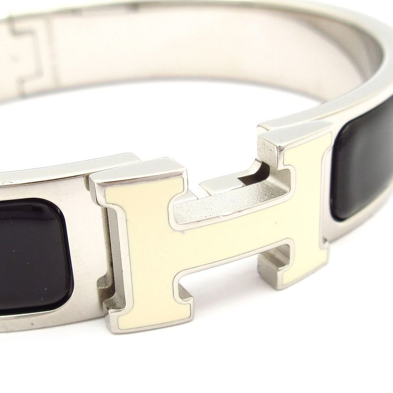 Hermes Bangle Excellent Condition Click H Silver X Black X White