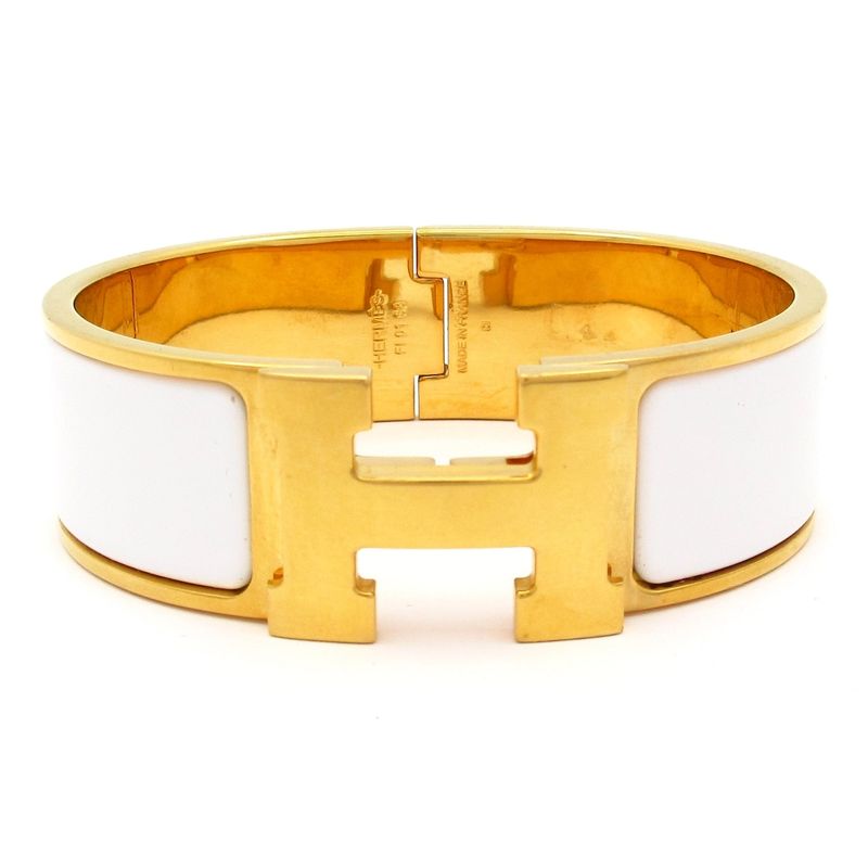Hermes Bangle Click Clack H Gold and White
