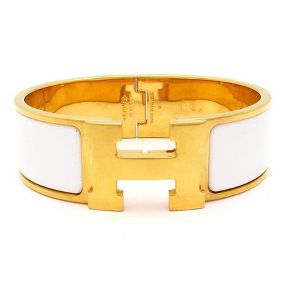 Hermes Bangle Click Clack H Gold and White