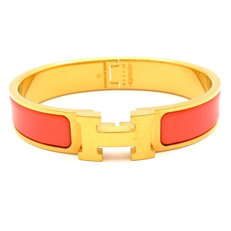 Hermes Bangle Click H Gold and Salmon Pink