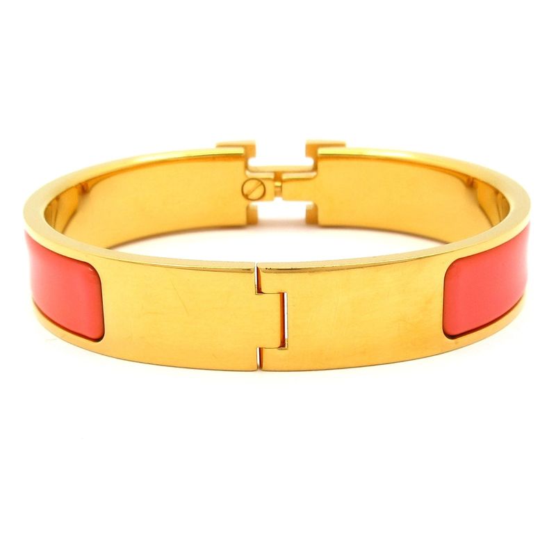 Hermes Bangle Click H Gold and Salmon Pink