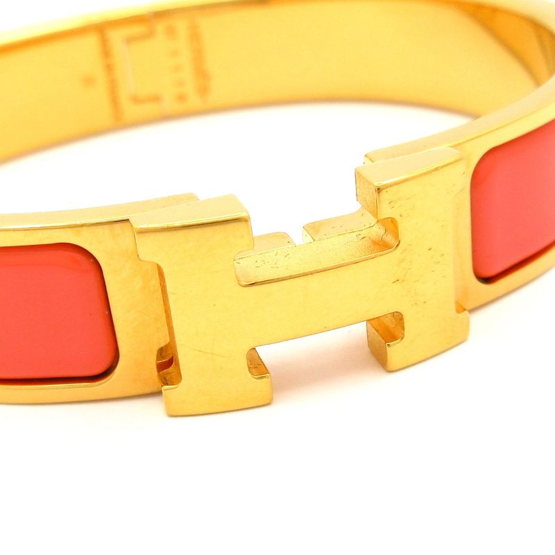 Hermes Bangle Click H Gold and Salmon Pink