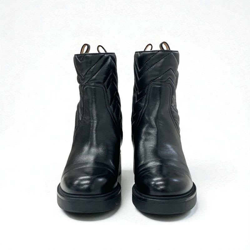 Gucci Boots Short Shoes Leather Black Double G Heart Quilting