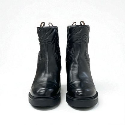 Gucci Boots Short Shoes Leather Black Double G Heart Quilting