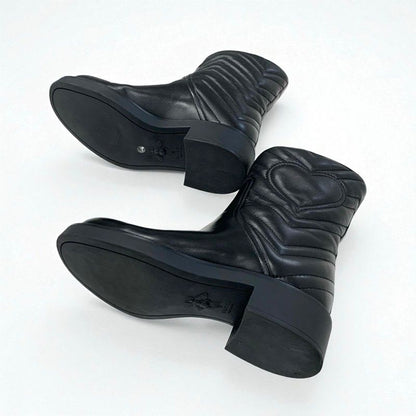 Gucci Boots Short Shoes Leather Black Double G Heart Quilting