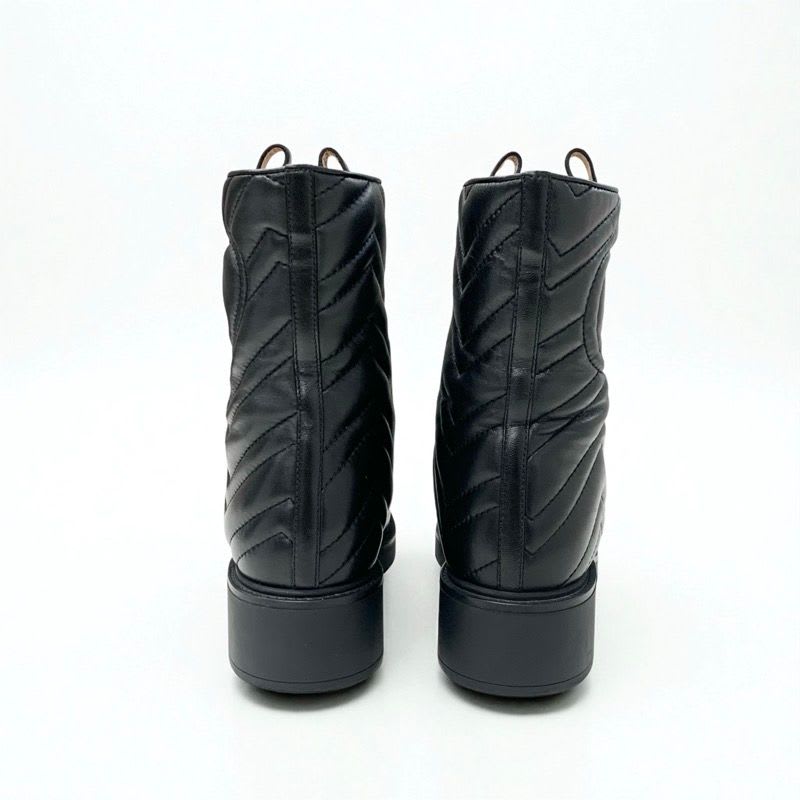 Gucci Boots Short Shoes Leather Black Double G Heart Quilting
