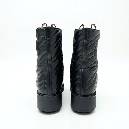 Gucci Boots Short Shoes Leather Black Double G Heart Quilting