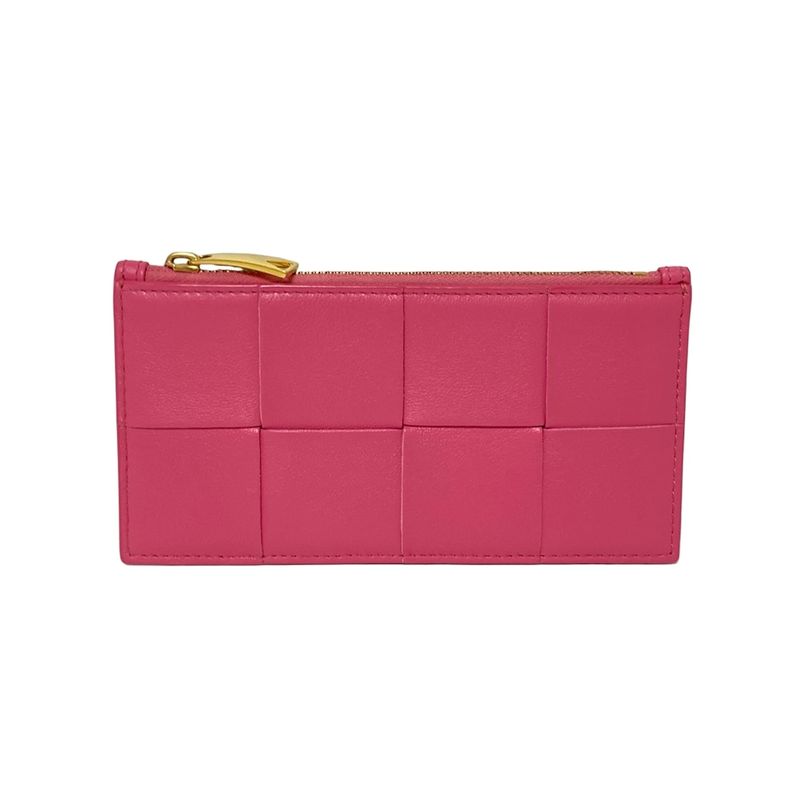 Bottega Veneta Coin Case Maxi Intrecciato Pink with Card Slots Leather
