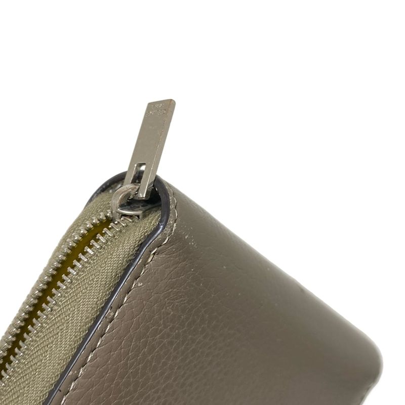 Celine Coin Case Compact Zipped Wallet Gray Beige Round Zipper Leather