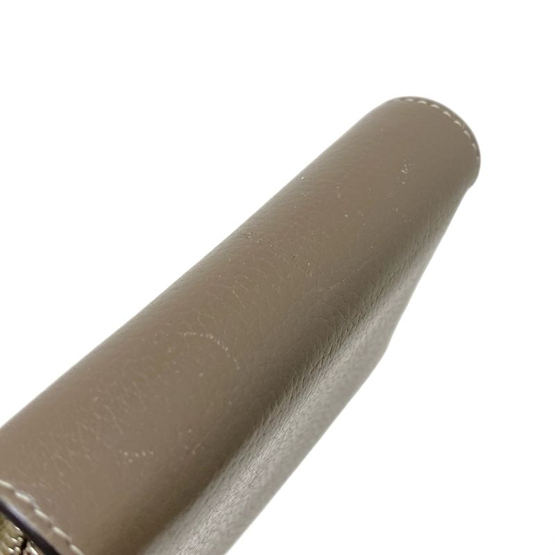 Celine Coin Case Compact Zipped Wallet Gray Beige Round Zipper Leather