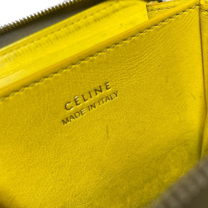Celine Coin Case Compact Zipped Wallet Gray Beige Round Zipper Leather