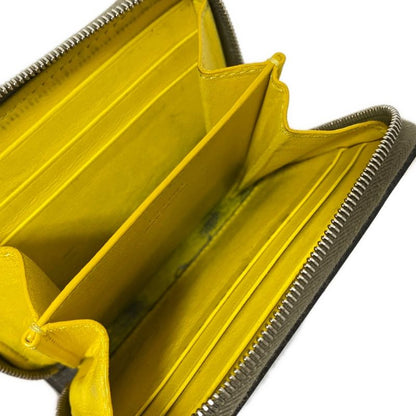 Celine Coin Case Compact Zipped Wallet Gray Beige Round Zipper Leather