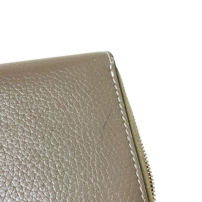 Celine Coin Case Compact Zipped Wallet Gray Beige Round Zipper Leather
