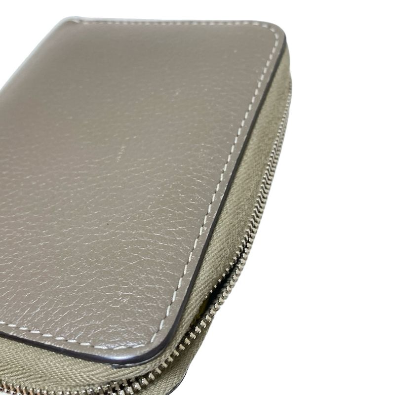 Celine Coin Case Compact Zipped Wallet Gray Beige Round Zipper Leather