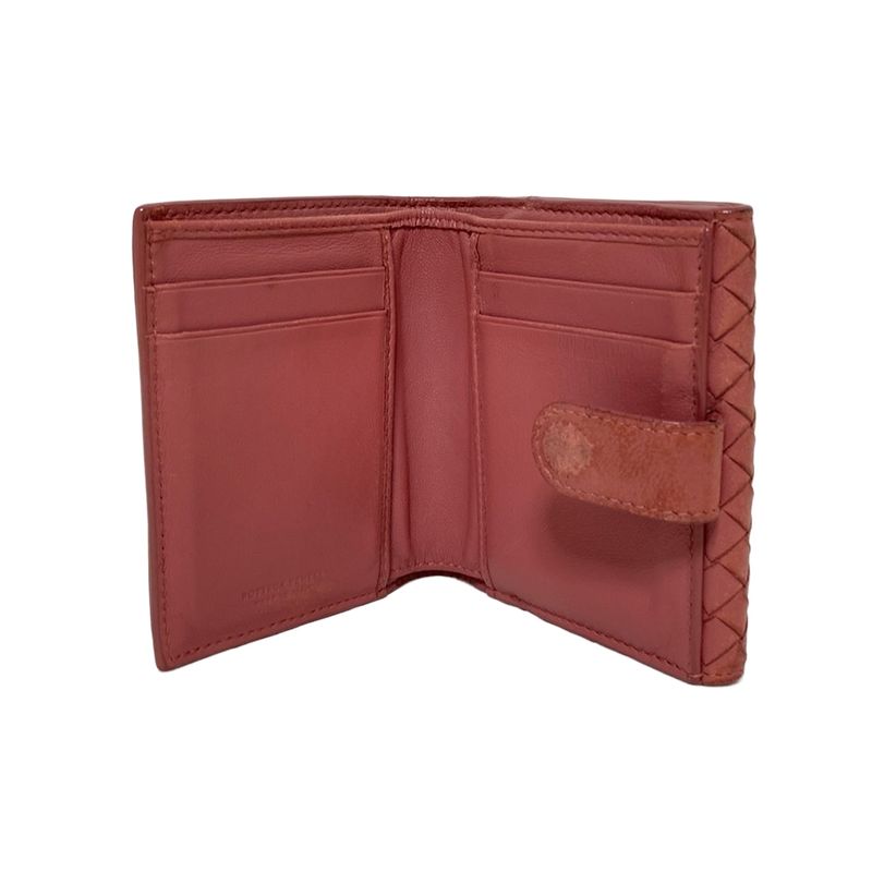 Bottega Veneta W Hook Wallet in Intrecciato Red Leather