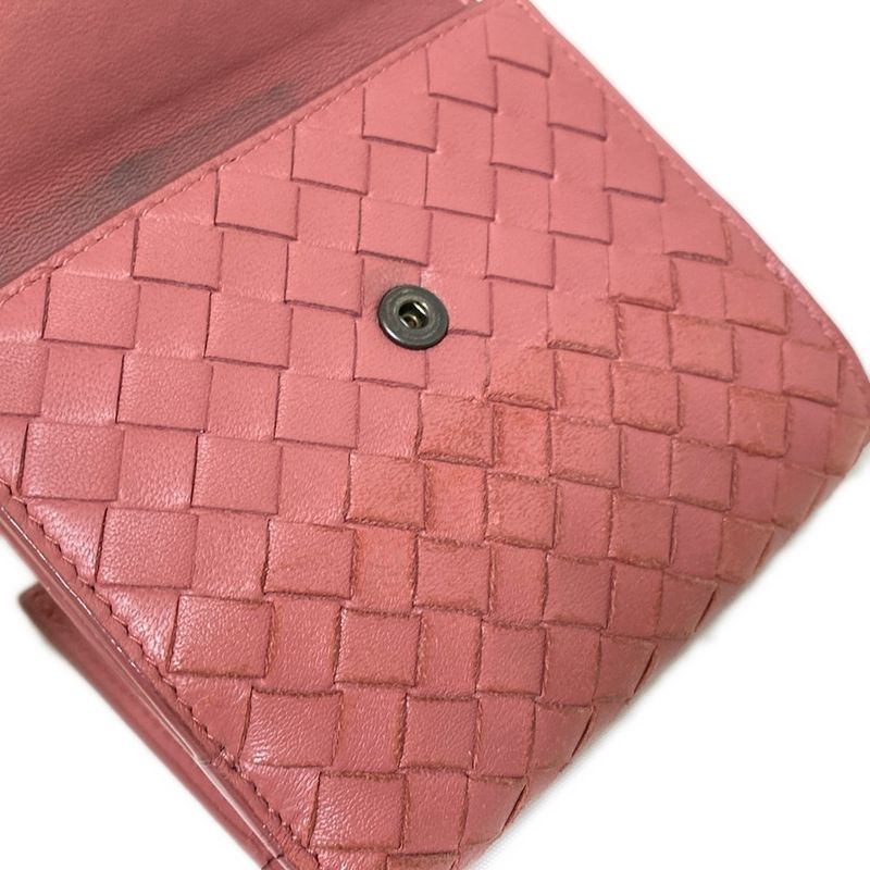 Bottega Veneta W Hook Wallet in Intrecciato Red Leather