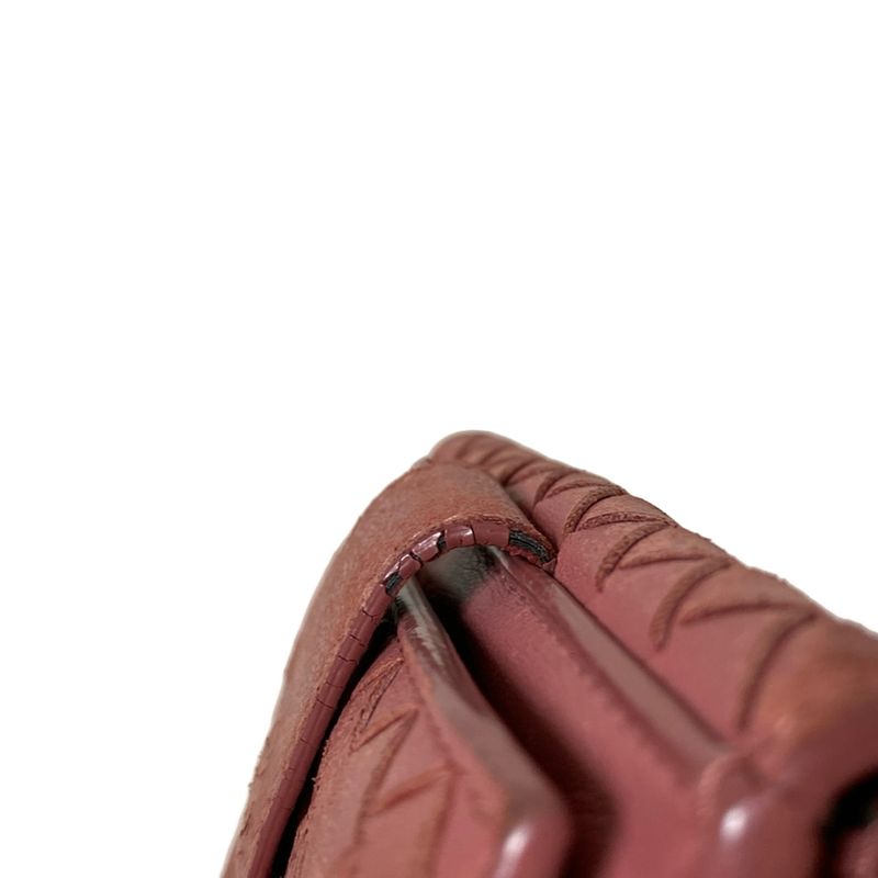 Bottega Veneta W Hook Wallet in Intrecciato Red Leather