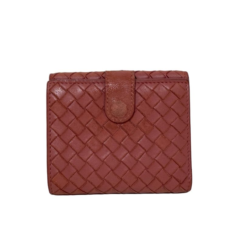 Bottega Veneta W Hook Wallet in Intrecciato Red Leather