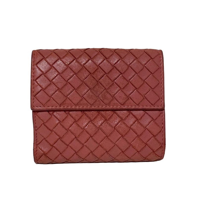 Bottega Veneta W Hook Wallet in Intrecciato Red Leather