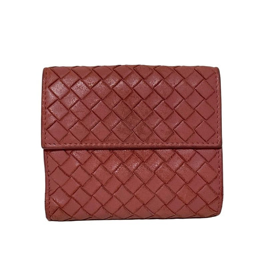 Bottega Veneta W Hook Wallet in Intrecciato Red Leather