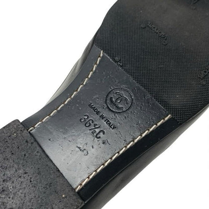 Chanel Loafer Leather Shoes Black Coco Mark Pearl Chain Flat