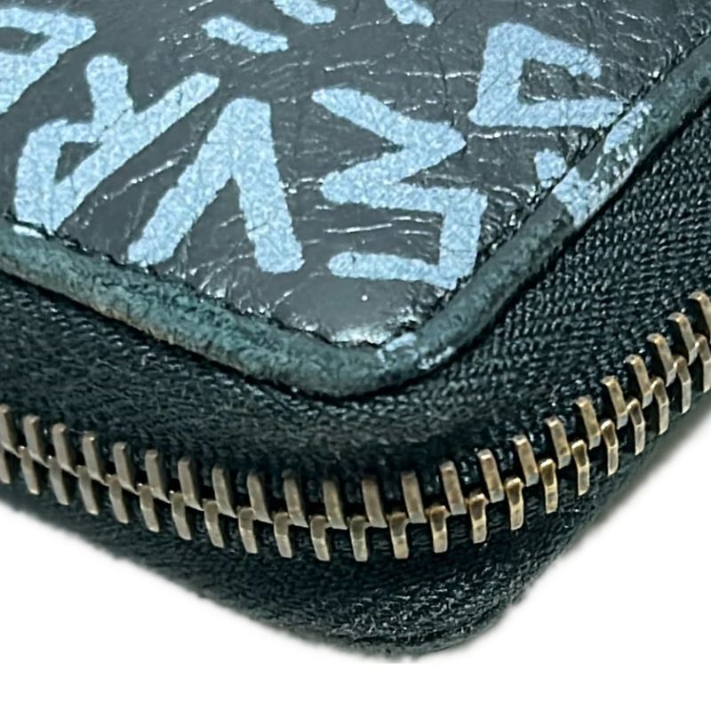 Balenciaga Long Wallet Classic Continental Zip 253036 Black and Light Blue