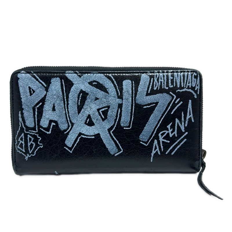 Balenciaga Long Wallet Classic Continental Zip 253036 Black and Light Blue