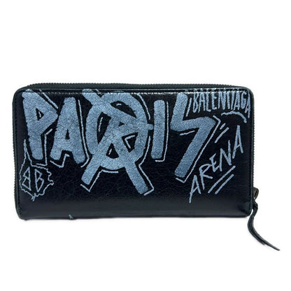 Balenciaga Long Wallet Classic Continental Zip 253036 Black and Light Blue
