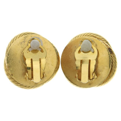 Chanel Faux Pearl Rhinestone Round Earrings Gold