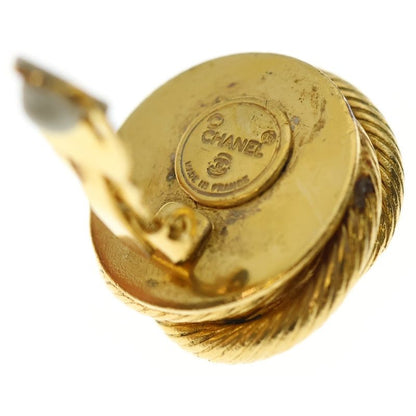 Chanel Faux Pearl Rhinestone Round Earrings Gold